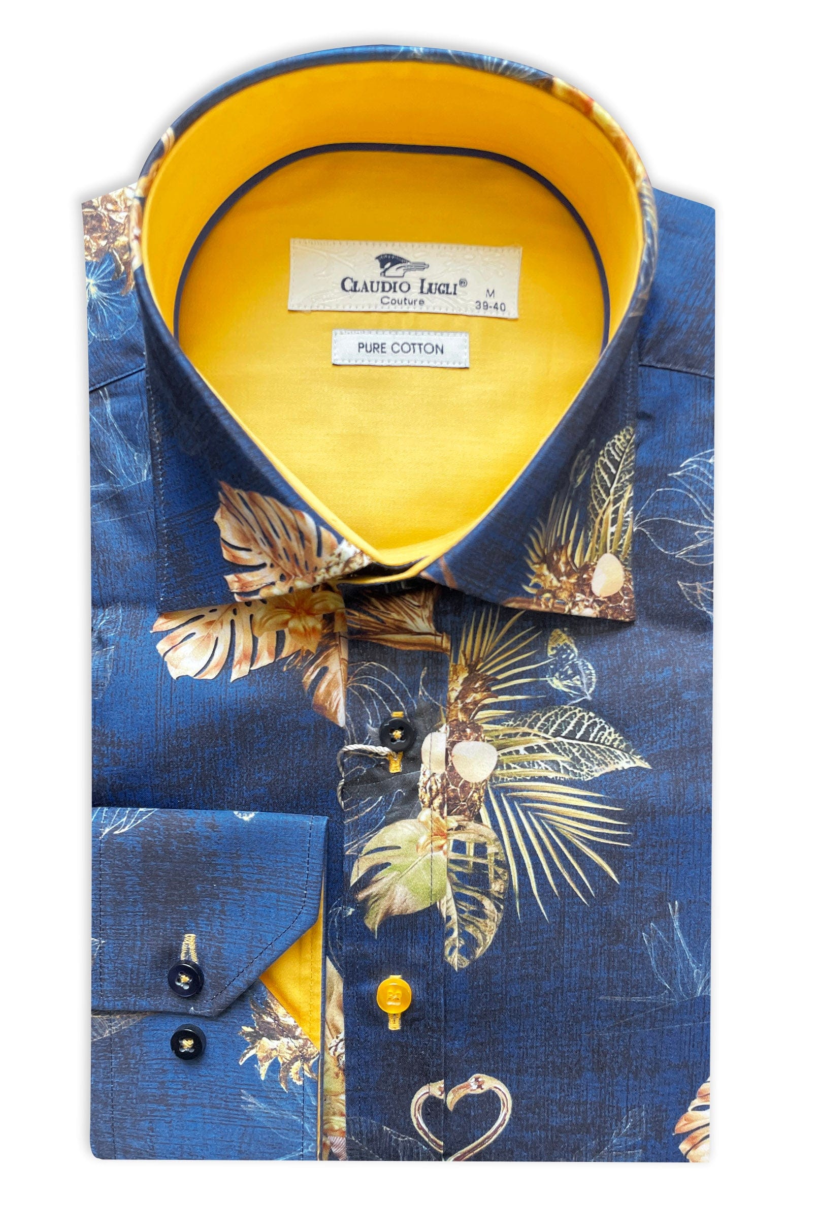Claudio Lugli Satin Cotton Tropical Print Shirt - Blue