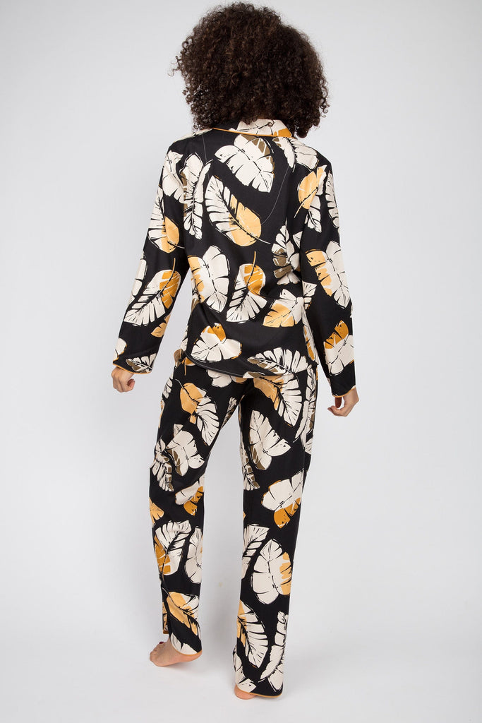 Cyberjammies Annie Leaf Print Pyjama Top - Black/Mustard