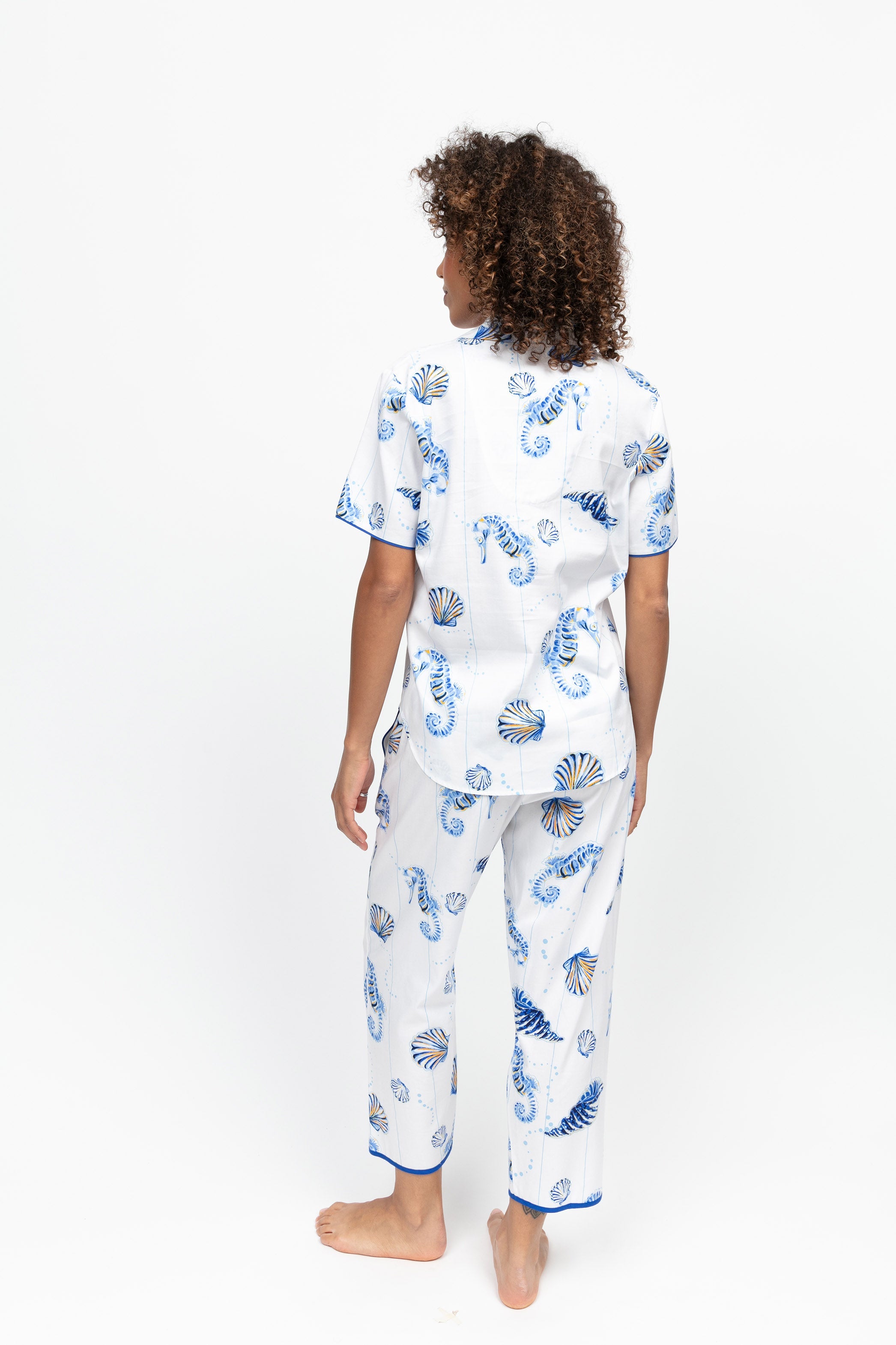 Cyberjammies Essie Sea Horse Stripe Cropped Pyjama Set - Dark Blue