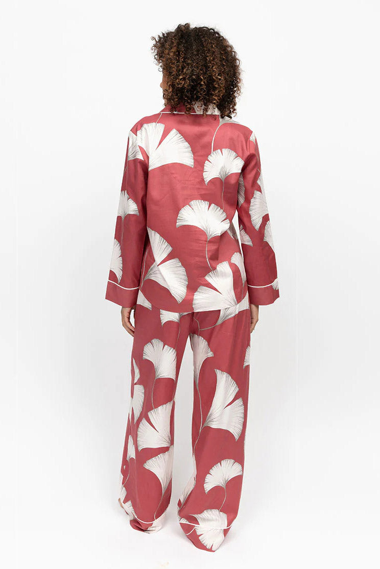 Cyberjammies Josie Leaf Print Wide Leg Pyjama Set - Terracotta