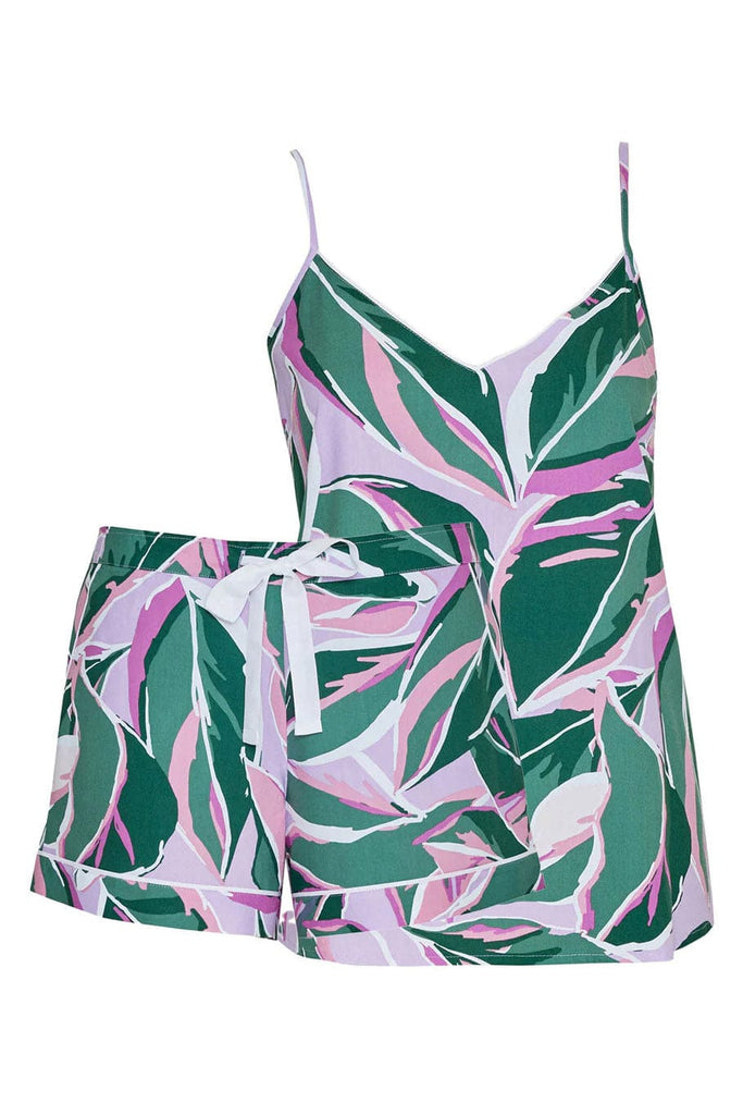 Cyberjammies Lexi Leaf Print Cami and Shorts Pyjama Set - Green/Pink