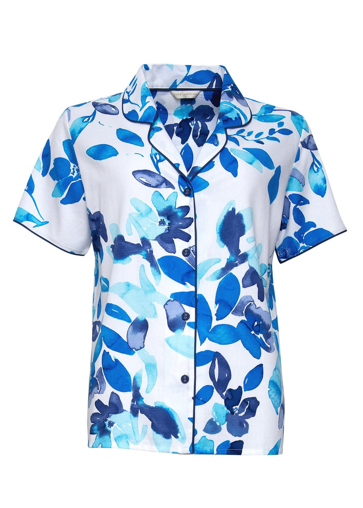 Cyberjammies Libby Bold Floral Button Through Pyjama Top - Blue/White