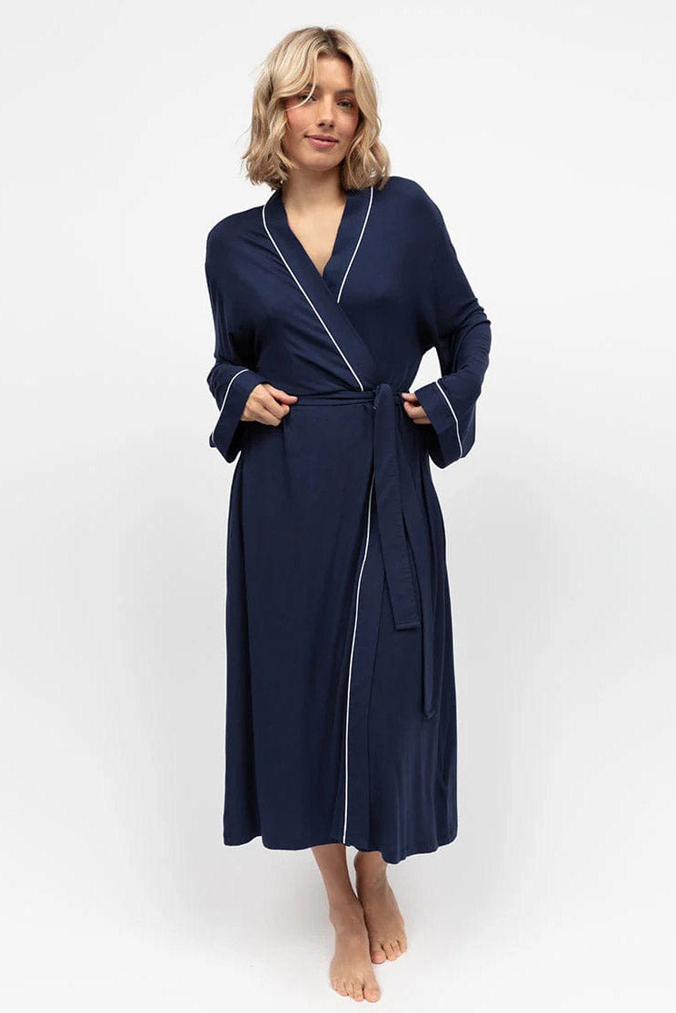 Cyberjammies Marina Jersey Long Dressing Gown - Navy