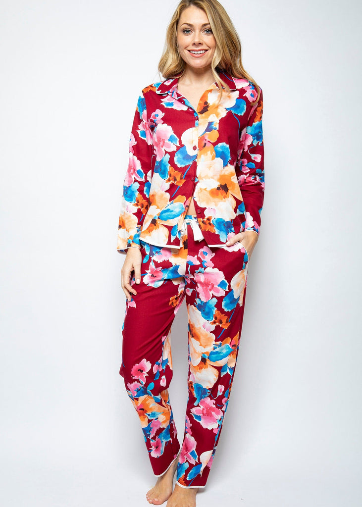 Cyberjammies Megan Floral Print Pyjama Top - Red/Multi