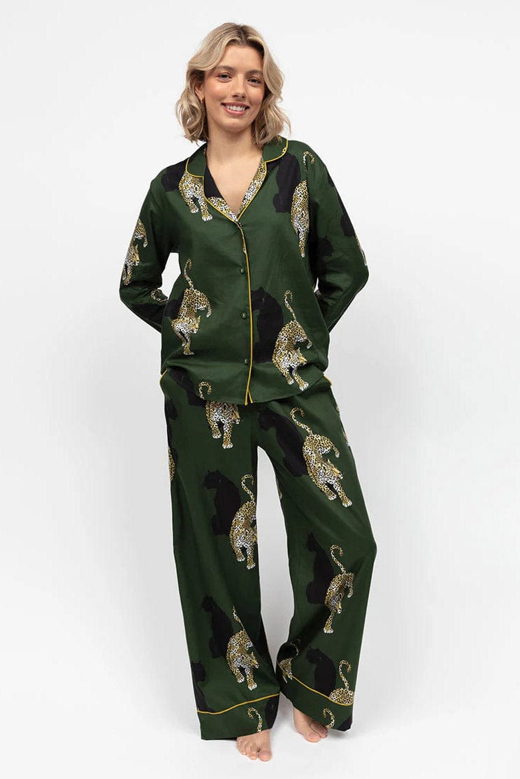 Cyberjammies Olive Leopard Print Wide Leg Pyjama Set - Olive