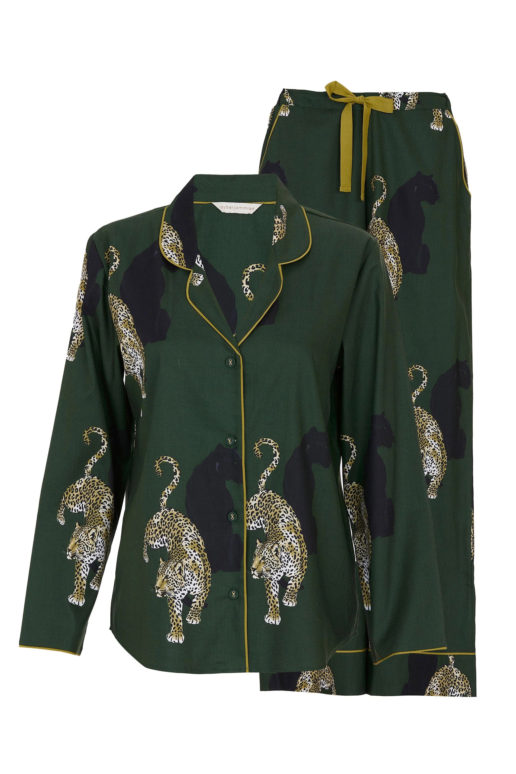 Cyberjammies Olive Leopard Print Wide Leg Pyjama Set - Olive