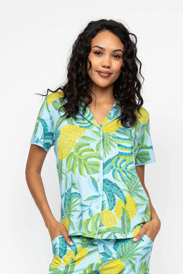 Cyberjammies Paige Pineapple Jersey Cropped Pyjama Set - Blue