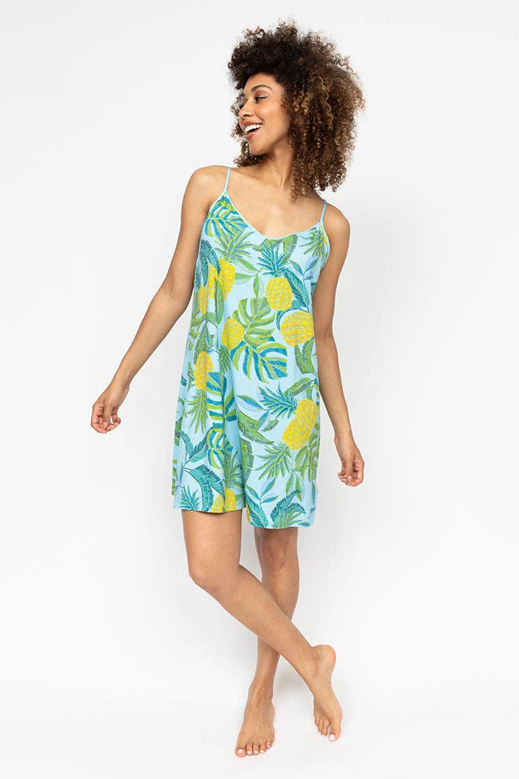 Cyberjammies Paige Pineapple Jersey Strappy Short Nightdress - Blue
