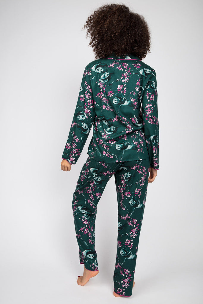 Cyberjammies Penny Blossom Panda Print Pyjama Top - Emerald/Fuchsia