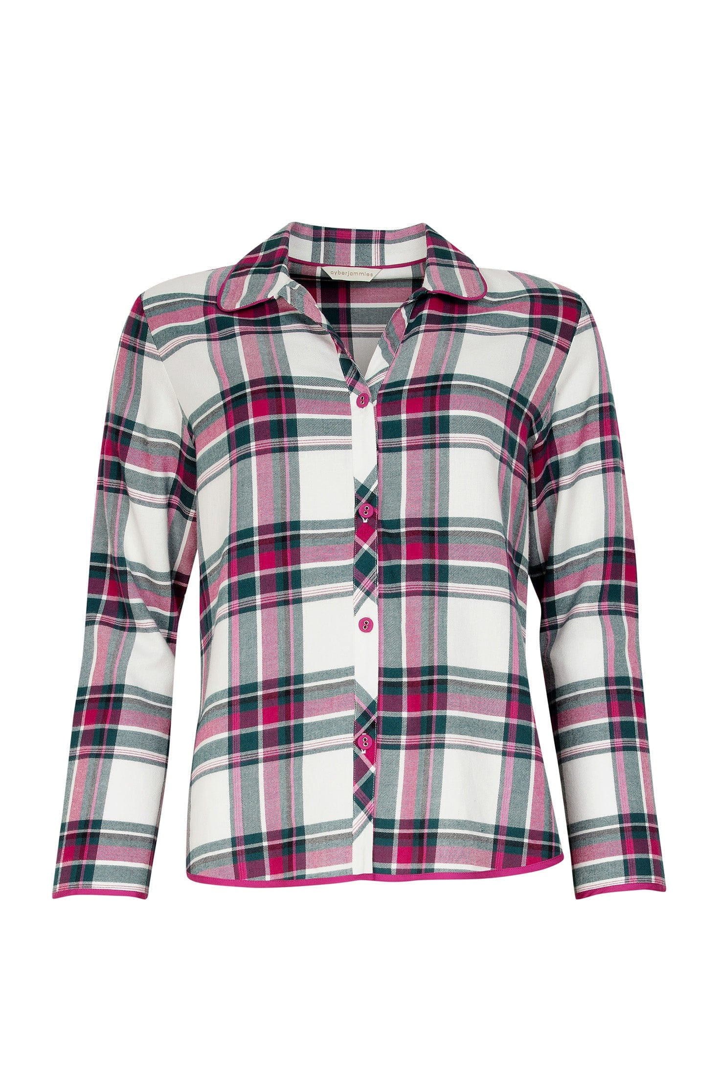 Cyberjammies Penny Check Brushed Cotton Pyjama Top - Emerald/Fuchsia