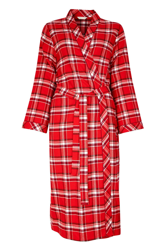 Cyberjammies Robyn Check Brushed Cotton Long Dressing Gown - Red/White