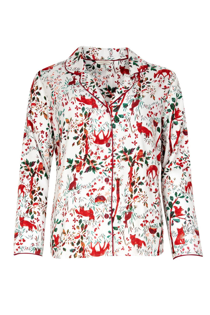 Cyberjammies Robyn Forest Print Pyjama Top - White/Red