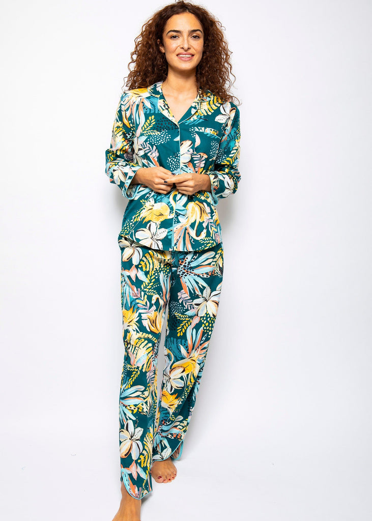Cyberjammies Valerie Swan Print Pyjama Top - Teal/Multi