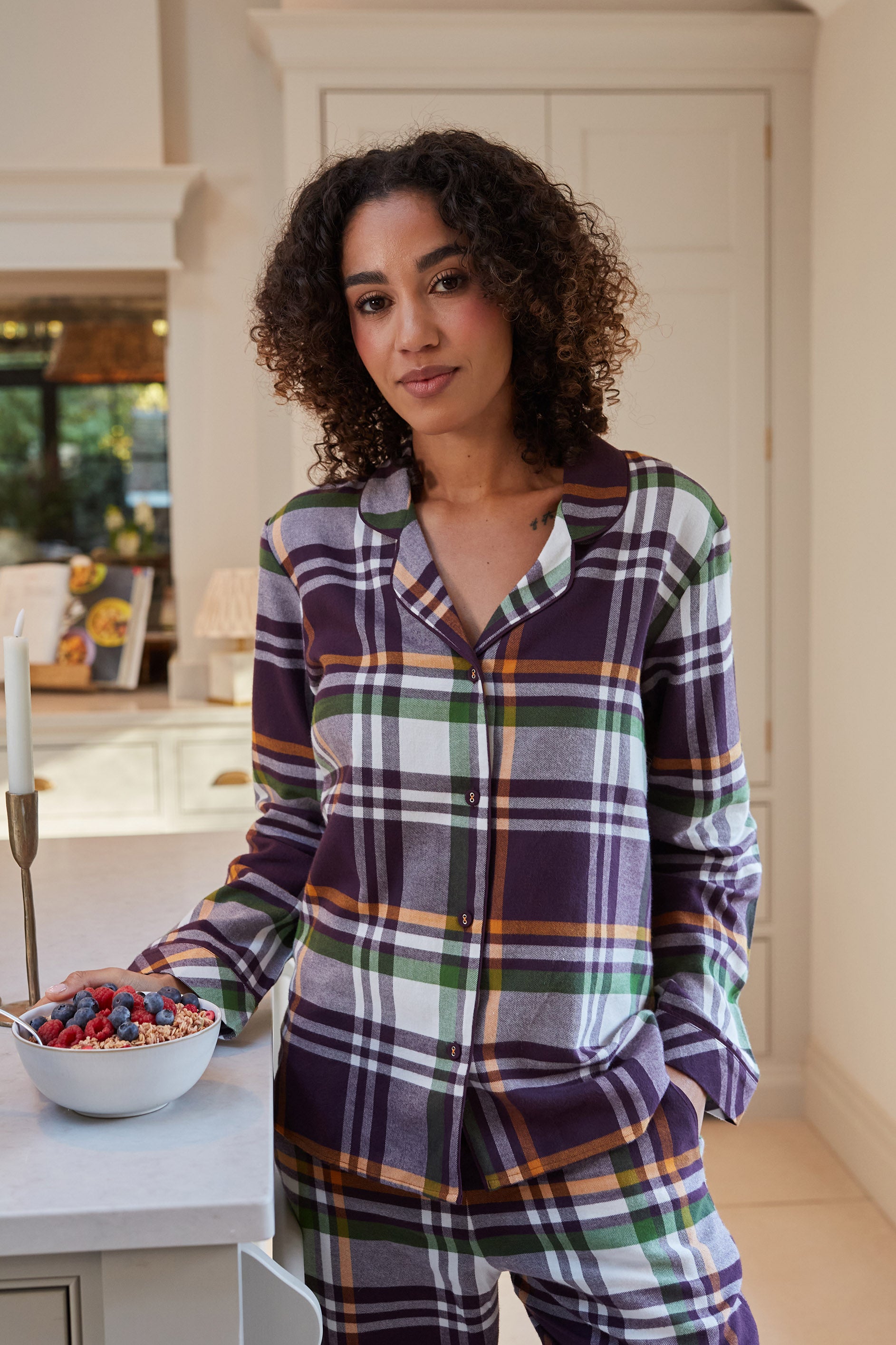 Cyberjammies Wild Slumber Brushed Check Pyjama Set - Plum