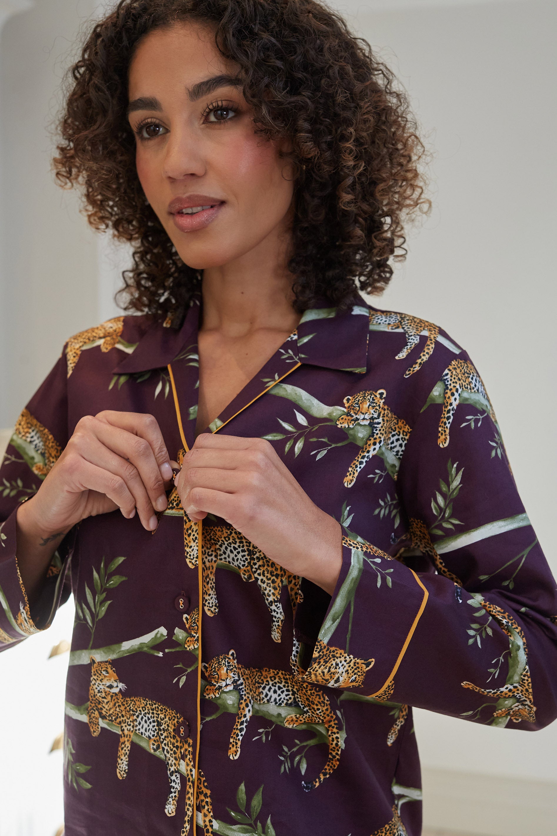 Cyberjammies Wild Slumber Leopard Wide Leg Pyjama Set - Plum