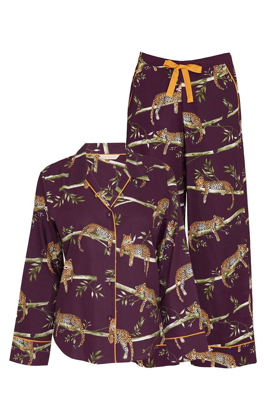 Cyberjammies Wild Slumber Leopard Wide Leg Pyjama Set - Plum