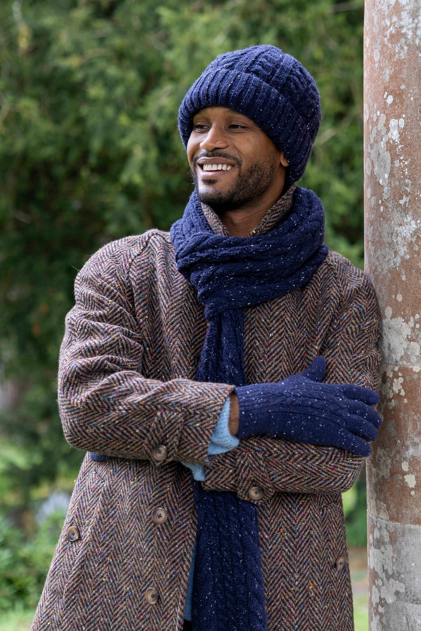 Dents Cable Knit Marl Touchscreen Gloves - Navy 5-4584_NAVY_OS