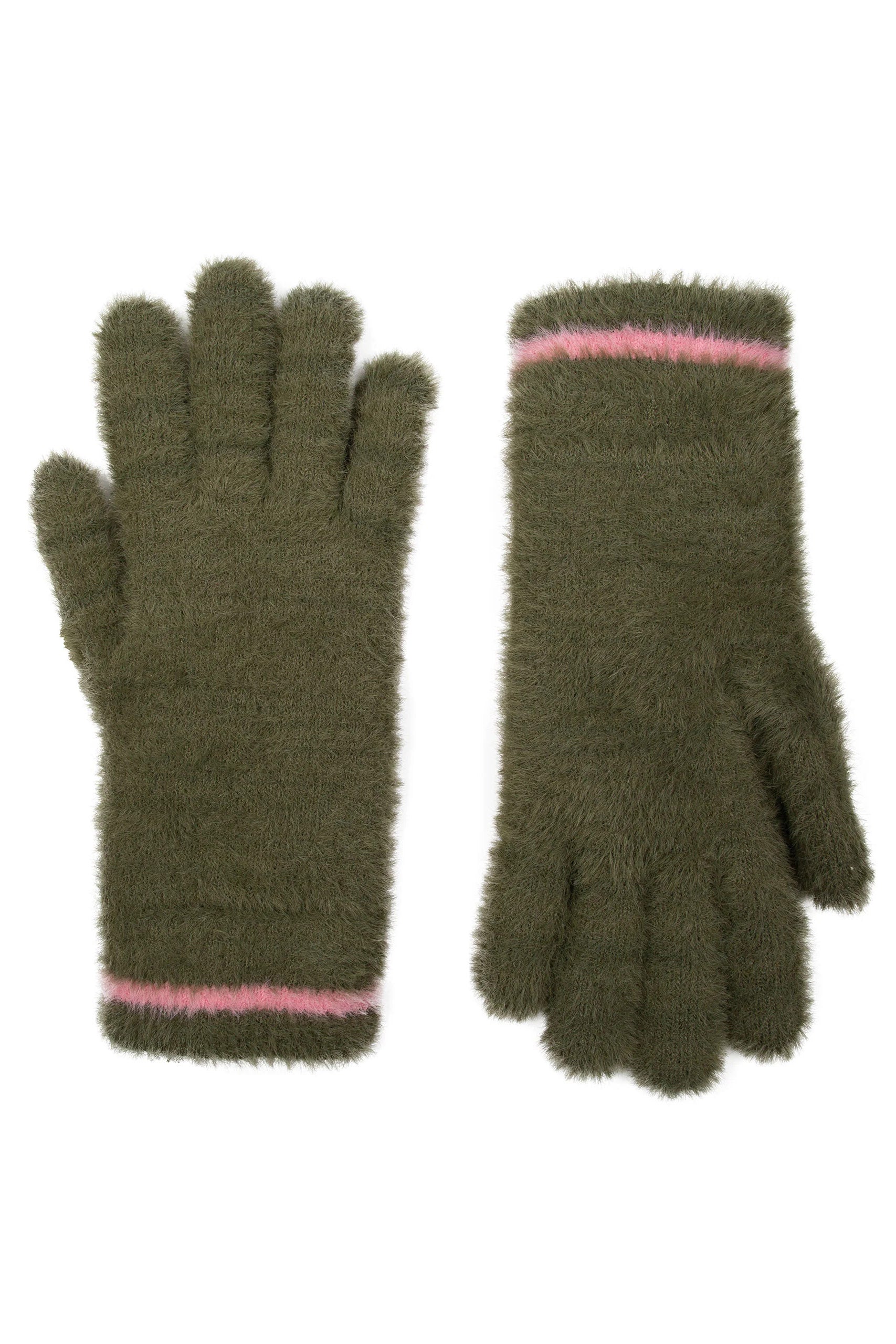 Dents Feather Yarn Supersoft Gloves  - Olive/Pink 6-3293_OLIVE/PINK_OS