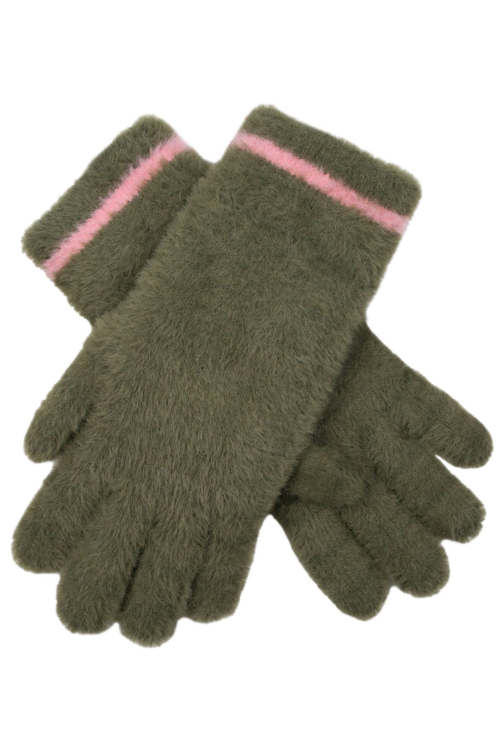 Dents Feather Yarn Supersoft Gloves  - Olive/Pink 6-3293_OLIVE/PINK_OS