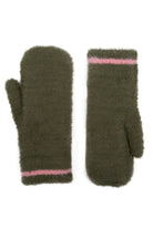 Dents Feather Yarn Supersoft Mittens  - Olive/Pink 6-3294_OLIVE/PINK_OS