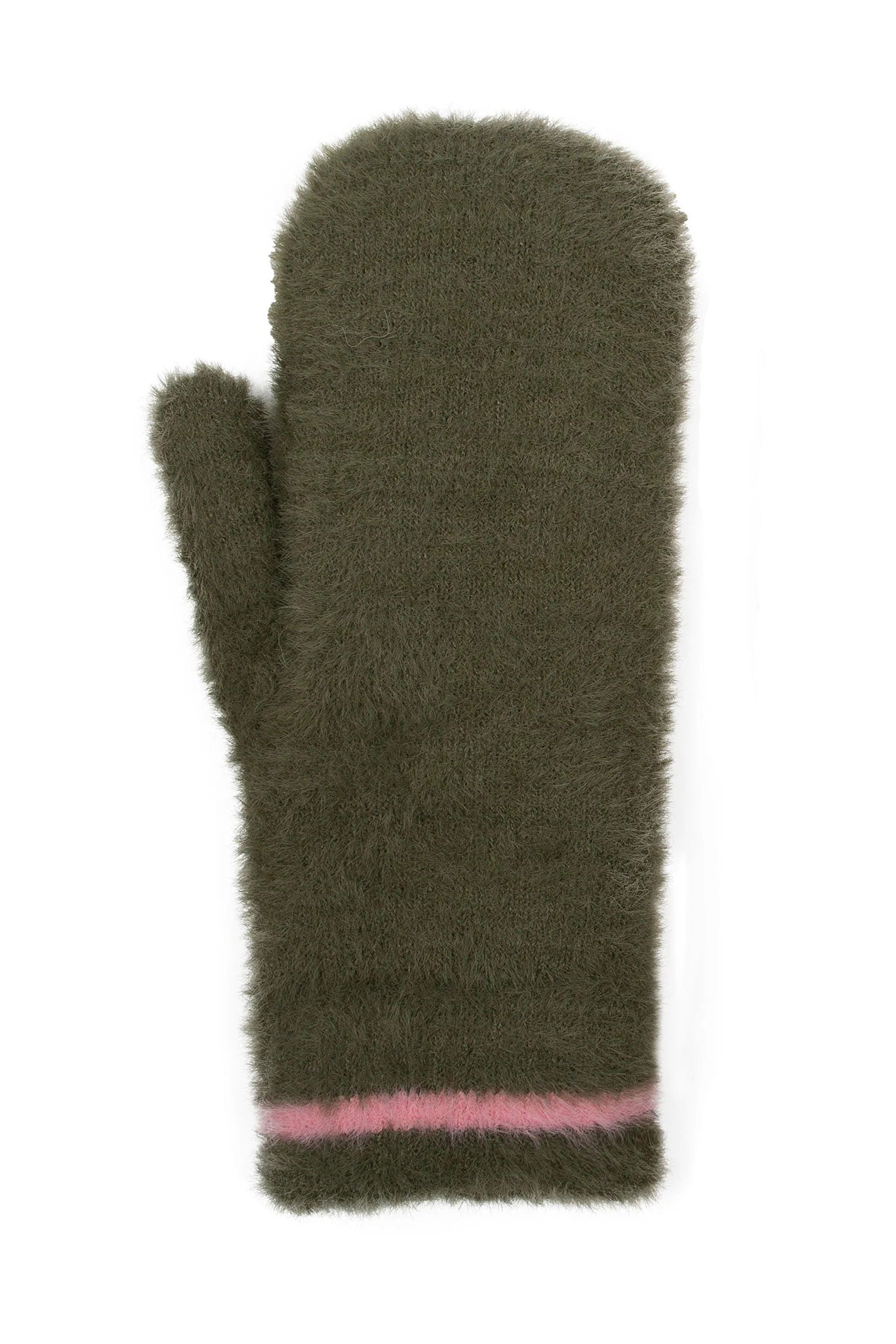 Dents Feather Yarn Supersoft Mittens  - Olive/Pink 6-3294_OLIVE/PINK_OS