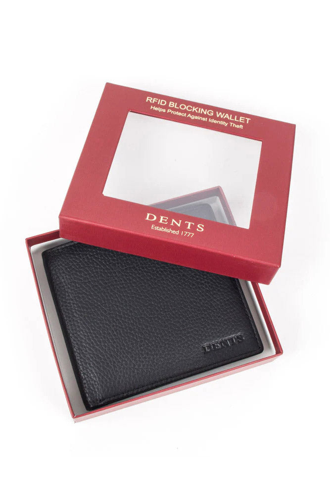 Dents Mens Pebble Grain Leather Slim RFID Billfold Wallet - Black 23-5501_BLACK_OS