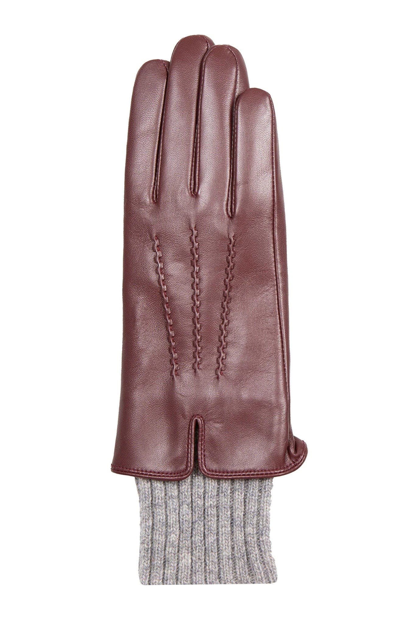 Dents Tamara Leather Glove with Knitted Cuffs - Claret/Dove Grey