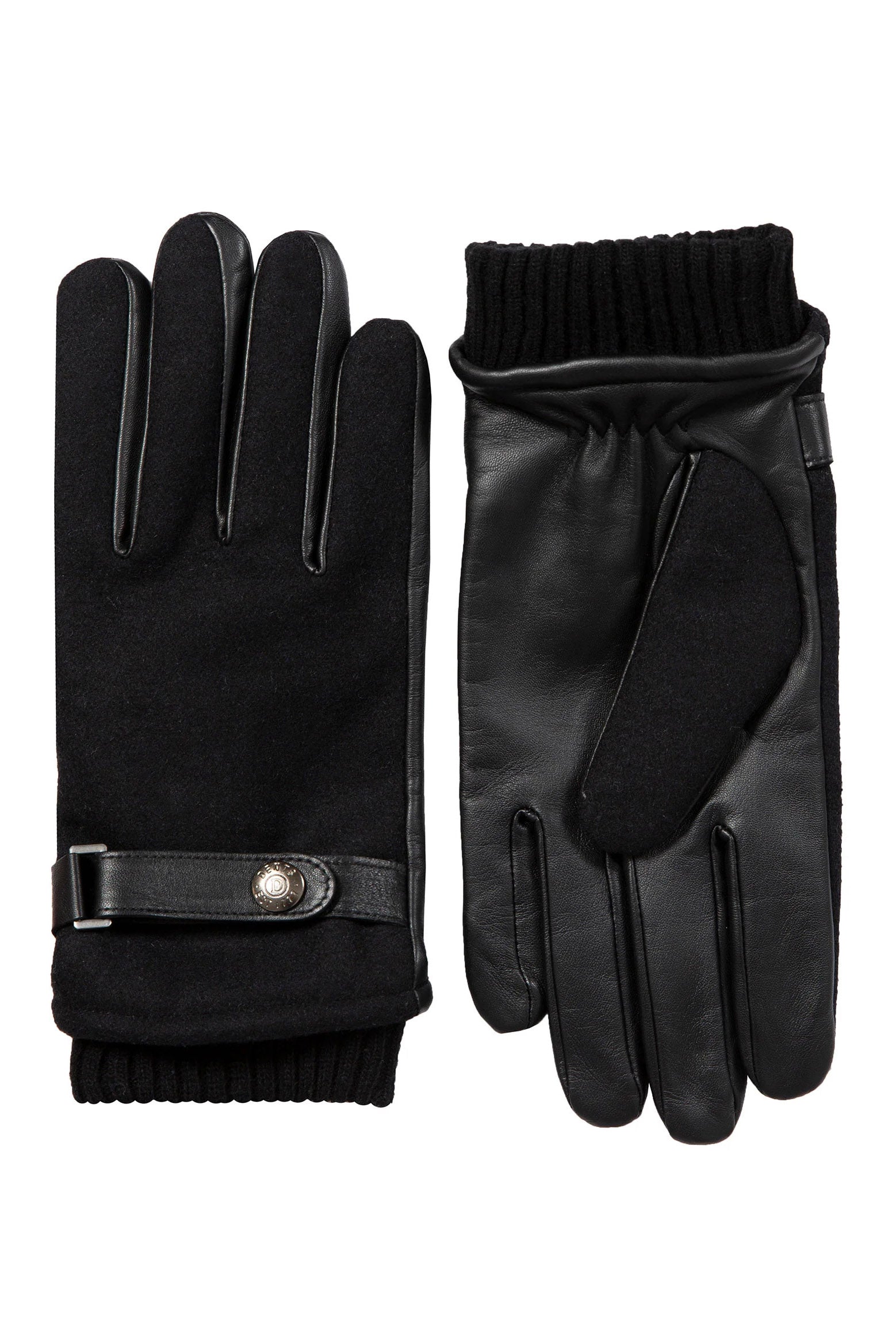 Dents Touchscreen Leather and Flannel Gloves - Black