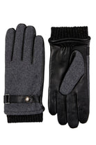 Dents Touchscreen Leather and Flannel Gloves - Charcoal