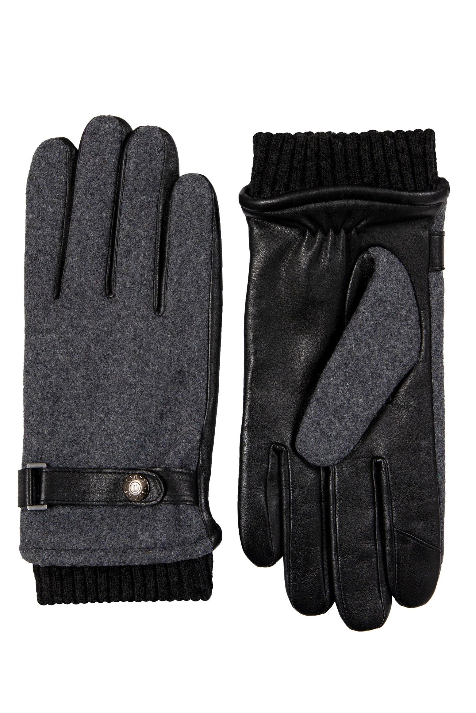 Dents Touchscreen Leather and Flannel Gloves - Charcoal