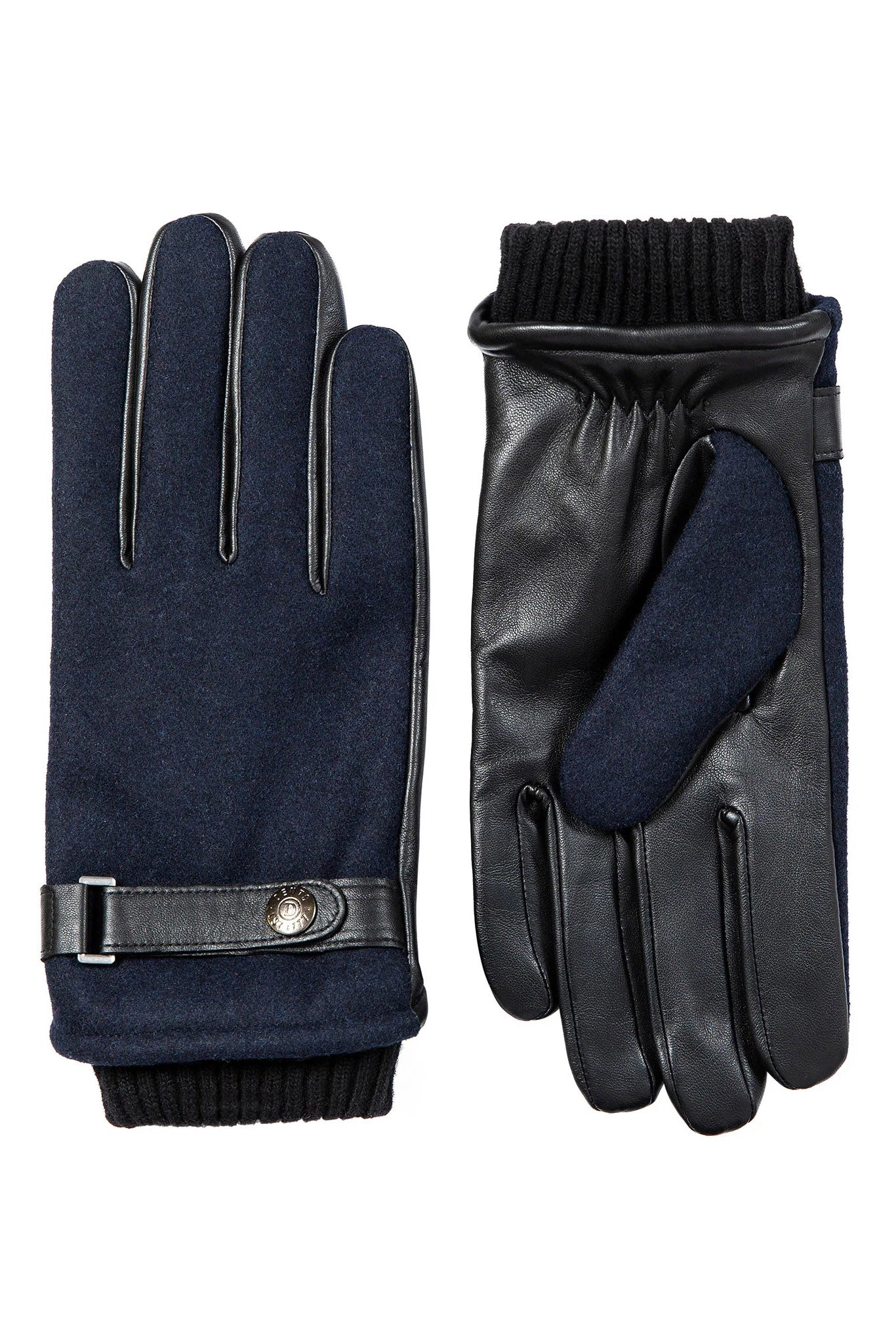 Dents Touchscreen Leather and Flannel Gloves - Navy