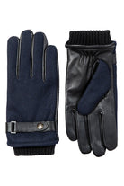 Dents Touchscreen Leather and Flannel Gloves - Navy