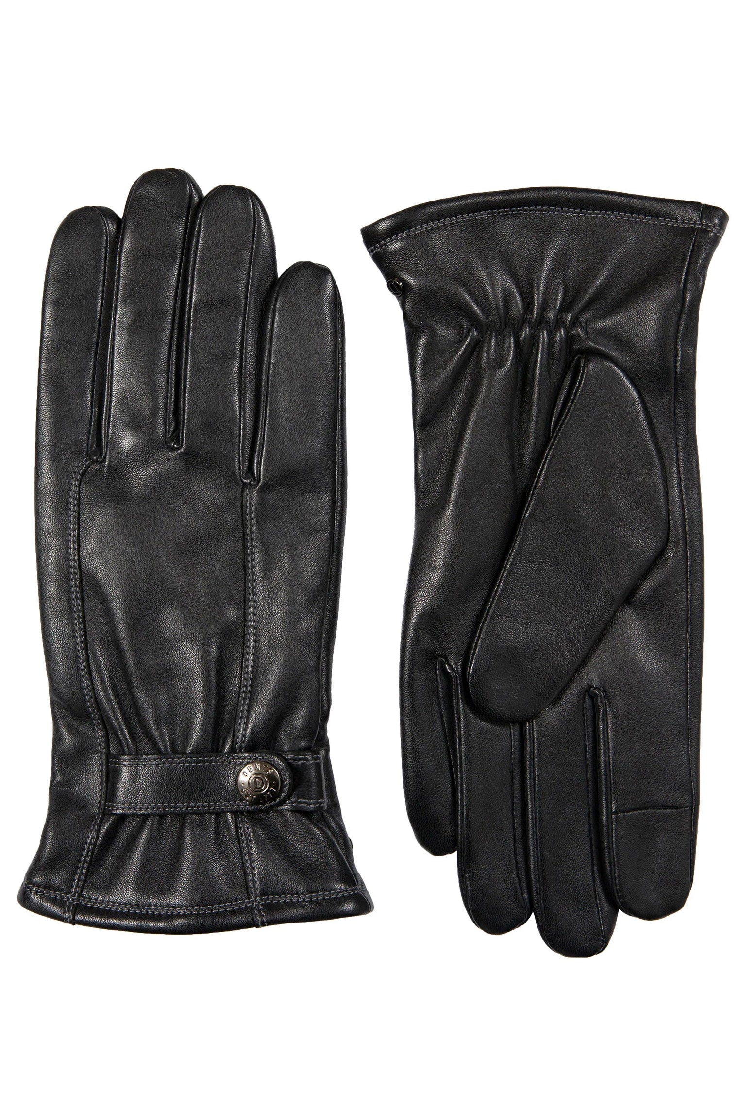 Dents Touchscreen Leather Gloves with Contrast Stitching - Black