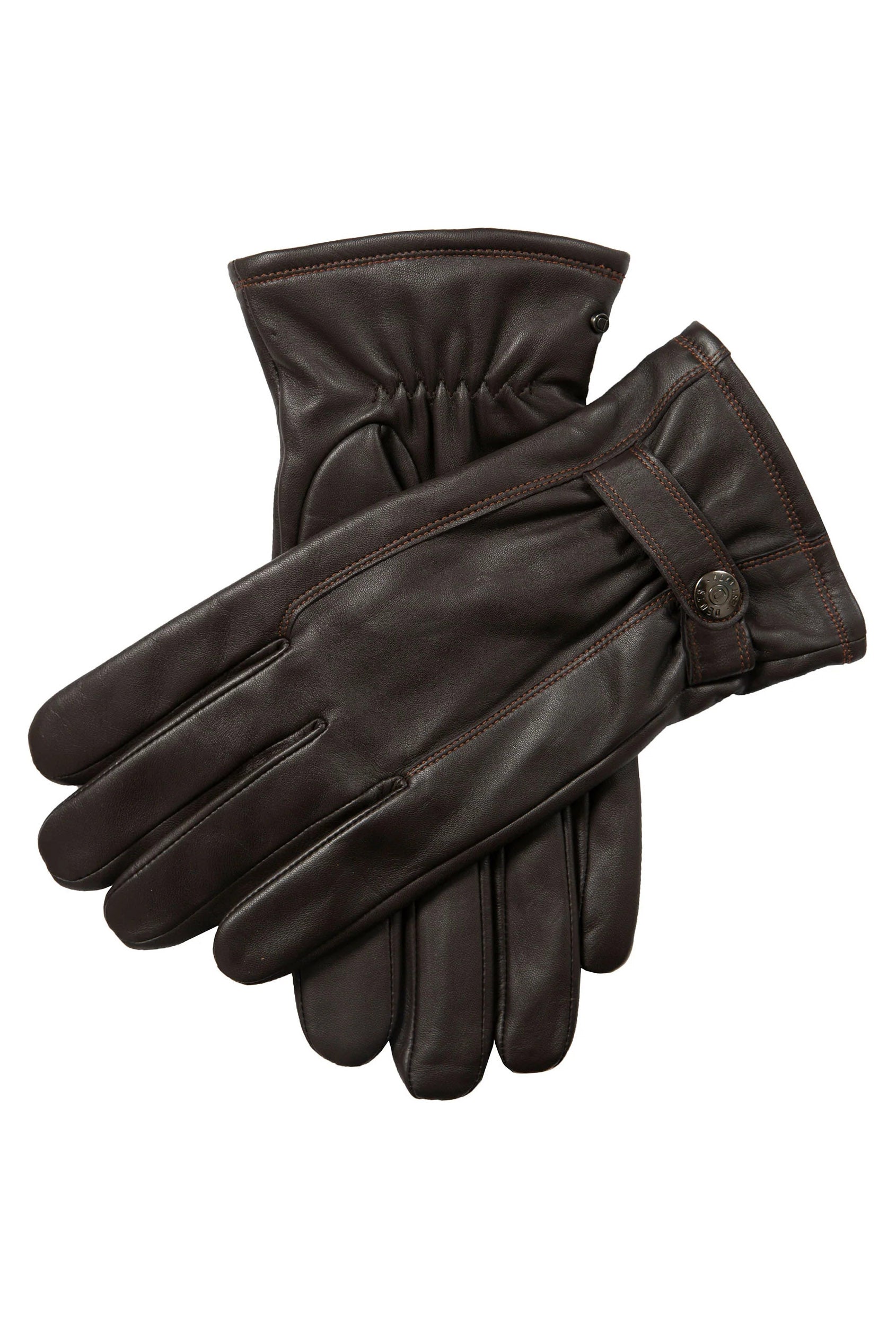 Dents Touchscreen Leather Gloves with Contrast Stitching - Brown