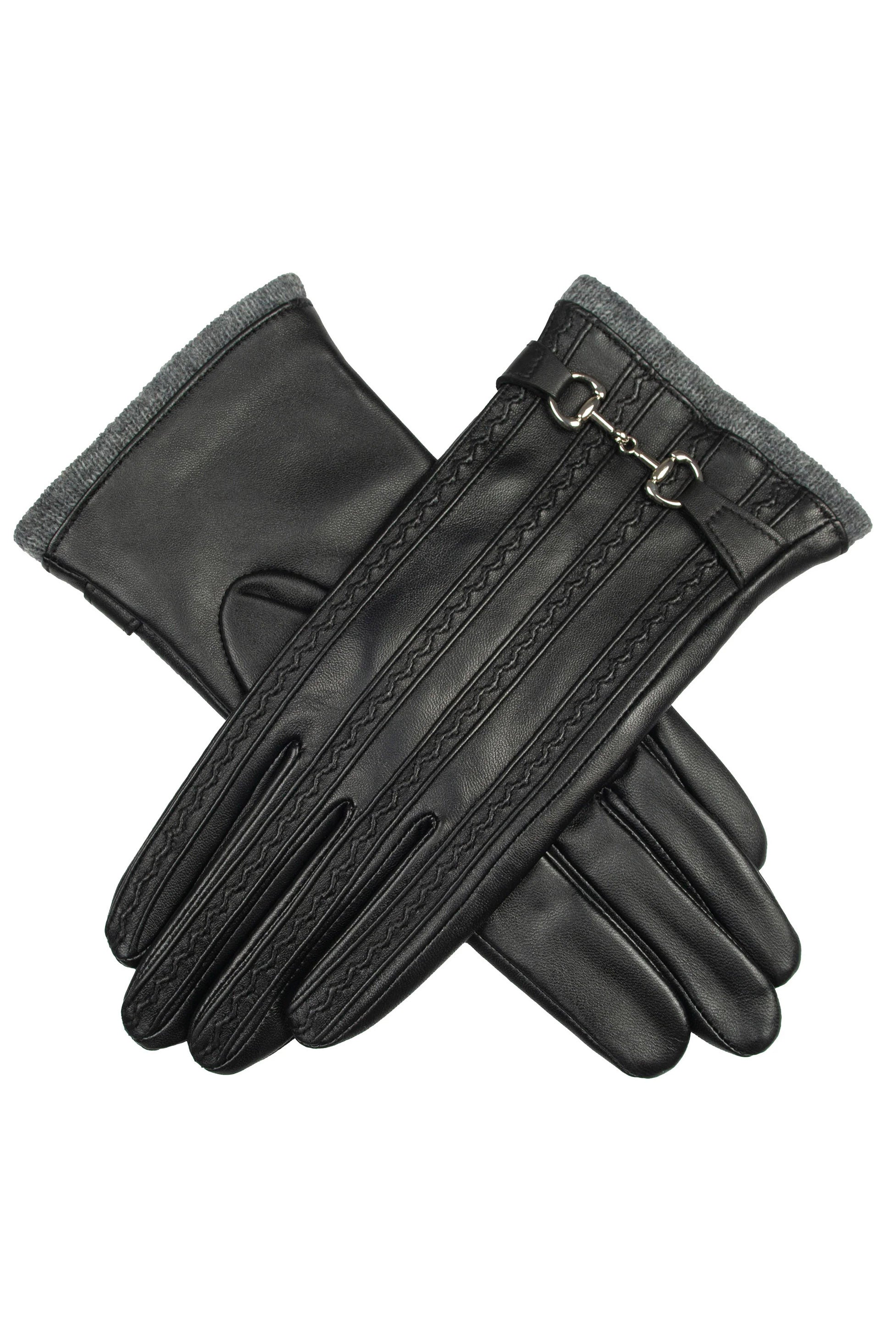 Dents Touchscreen Water-Resistant Wool Lined Leather Gloves - Black
