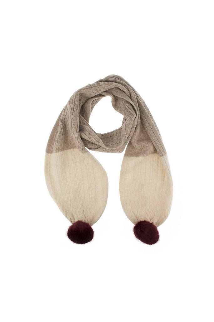 Dents Womens Cable Knit Scarf with Pom Poms 4-2741_OATMEAL_OS