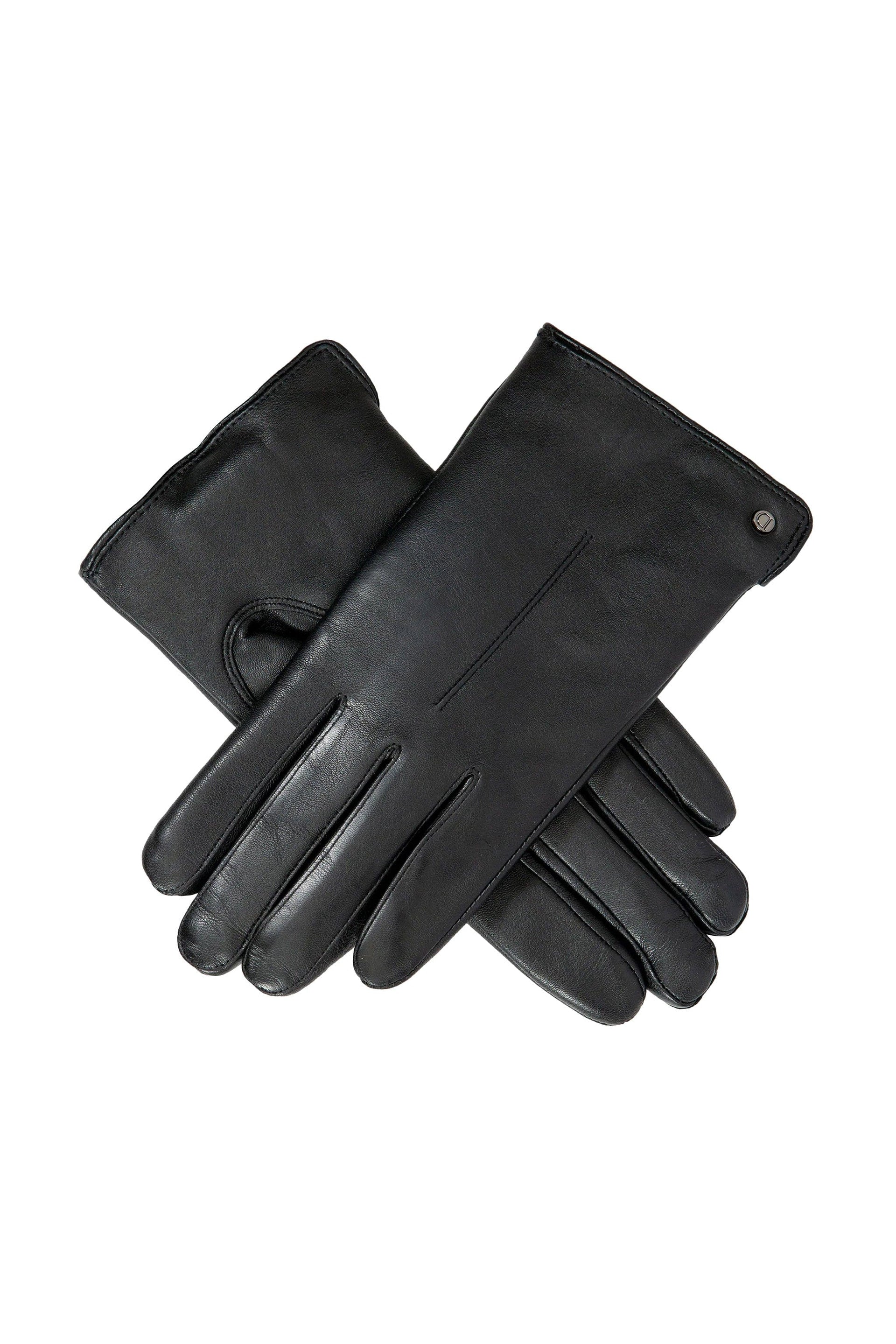 Dents Womens Faux Fur-Lined Touchscreen Leather Gloves Black