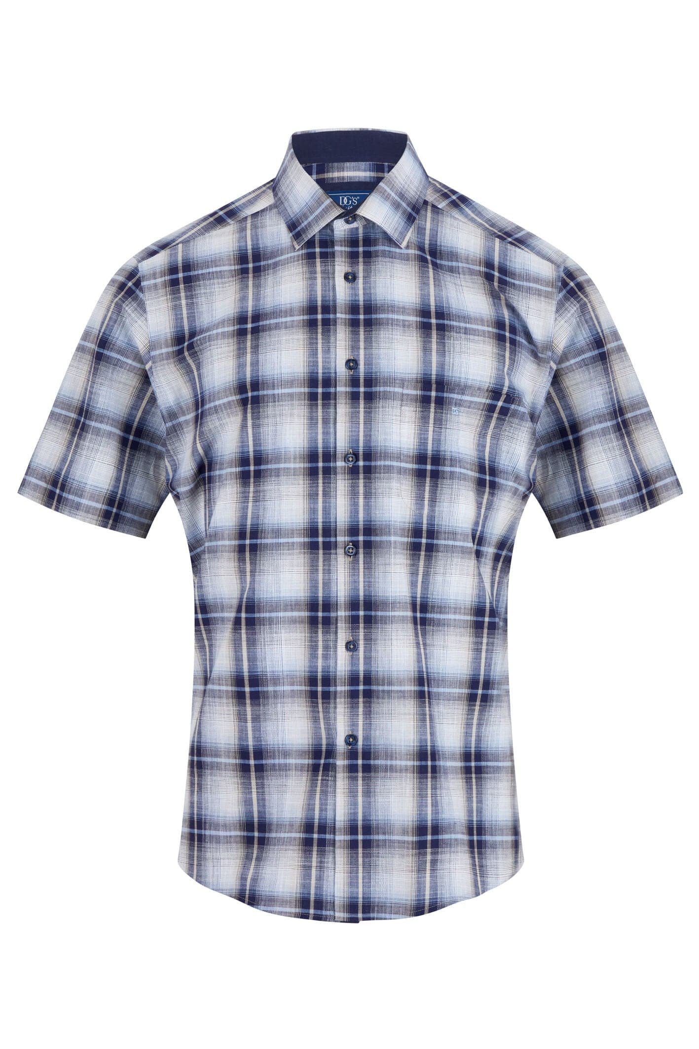 Drifter Geneva Check Short Sleeve Shirt - Dark Blue/Beige
