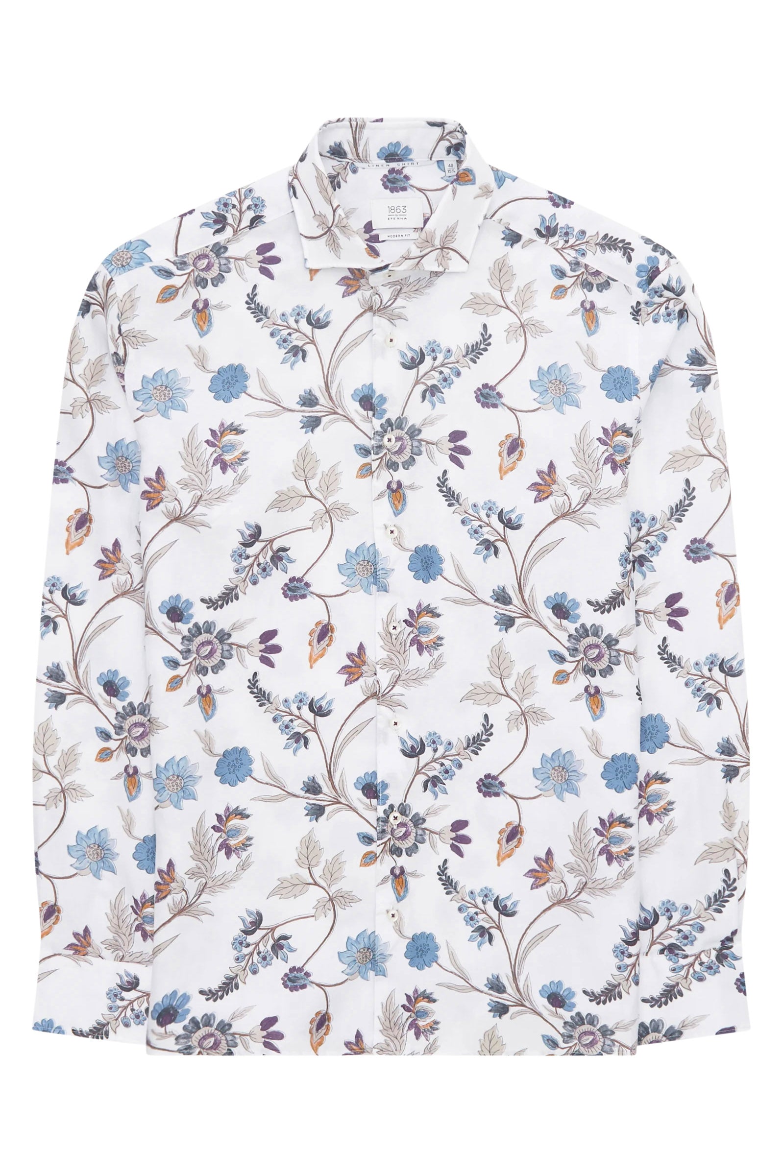 Eterna 1863 Modern Fit Cotton/Linen Floral Shirt - White