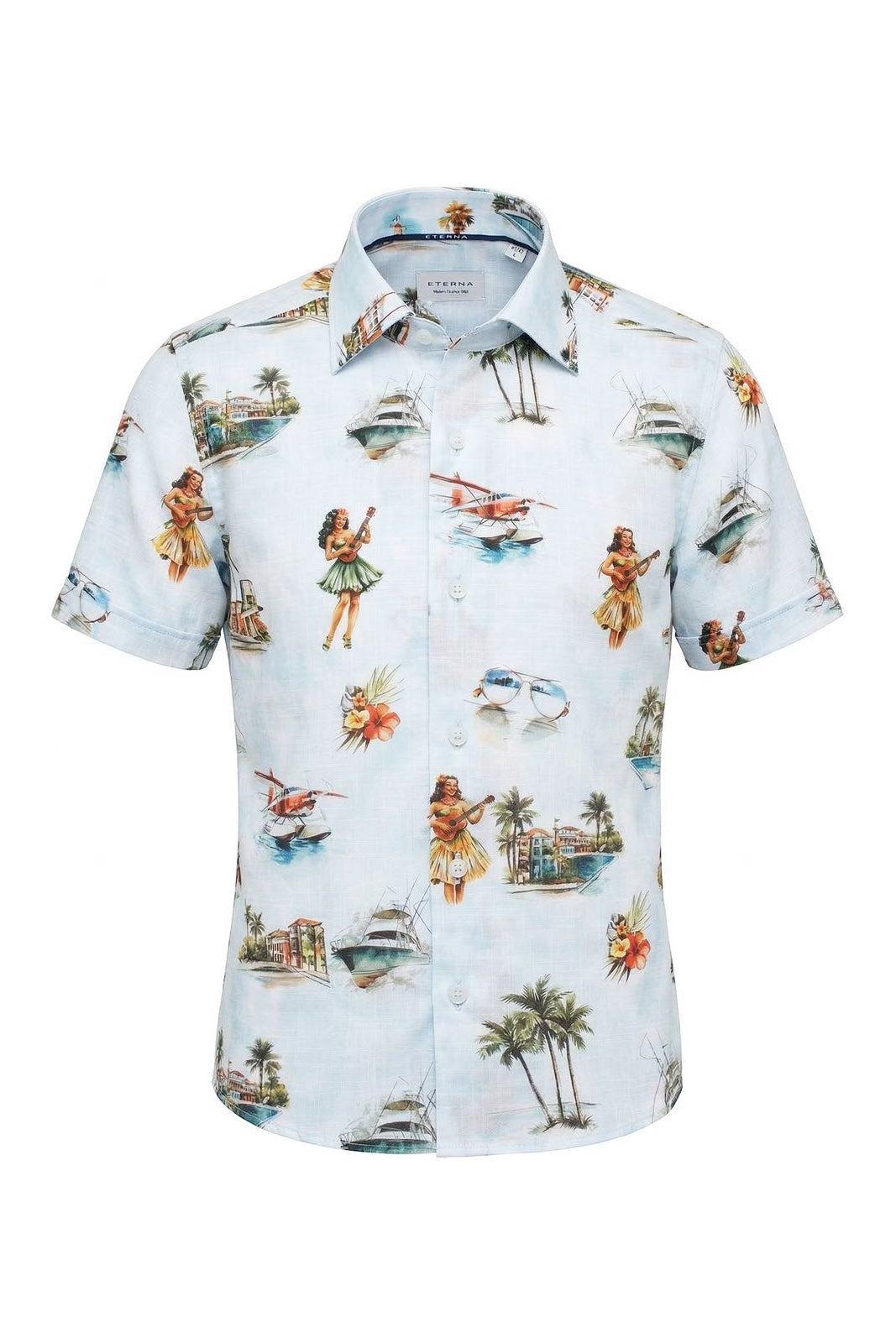 Eterna Modern Fit Cotton/Lyocell Print Shirt - Coastal Blue