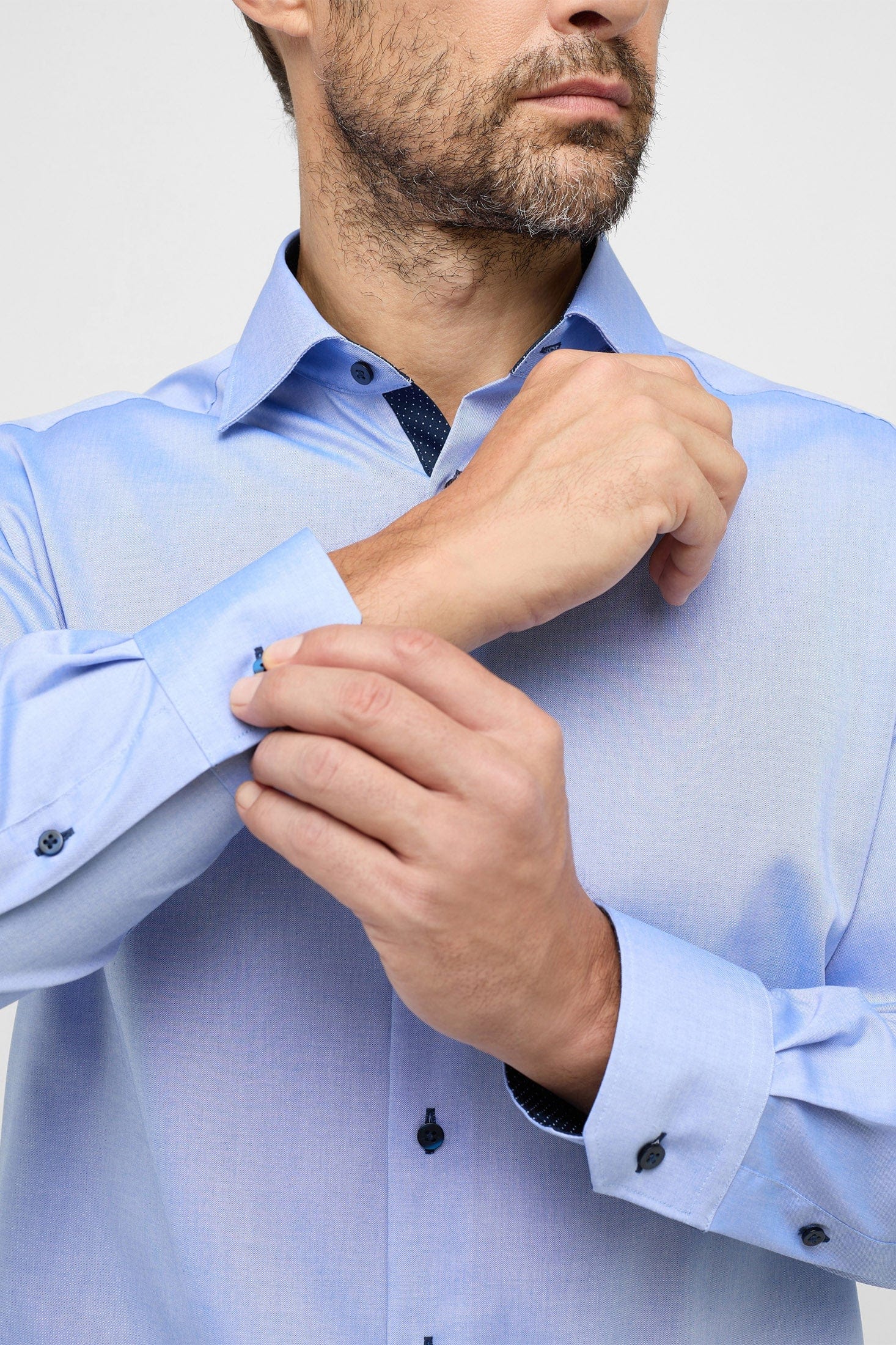 Eterna Modern Fit Fine Oxford Long Sleeve Shirt - Blue