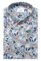 Eterna Modern Fit Floral Leaf Short Sleeve Shirt - Blue/Green