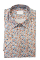 Eterna Modern Fit Leaf Print Short Sleeve Shirt - Blue/Red