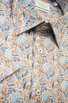 Eterna Modern Fit Leaf Print Short Sleeve Shirt - Blue/Red