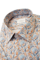 Eterna Modern Fit Leaf Print Short Sleeve Shirt - Blue/Red