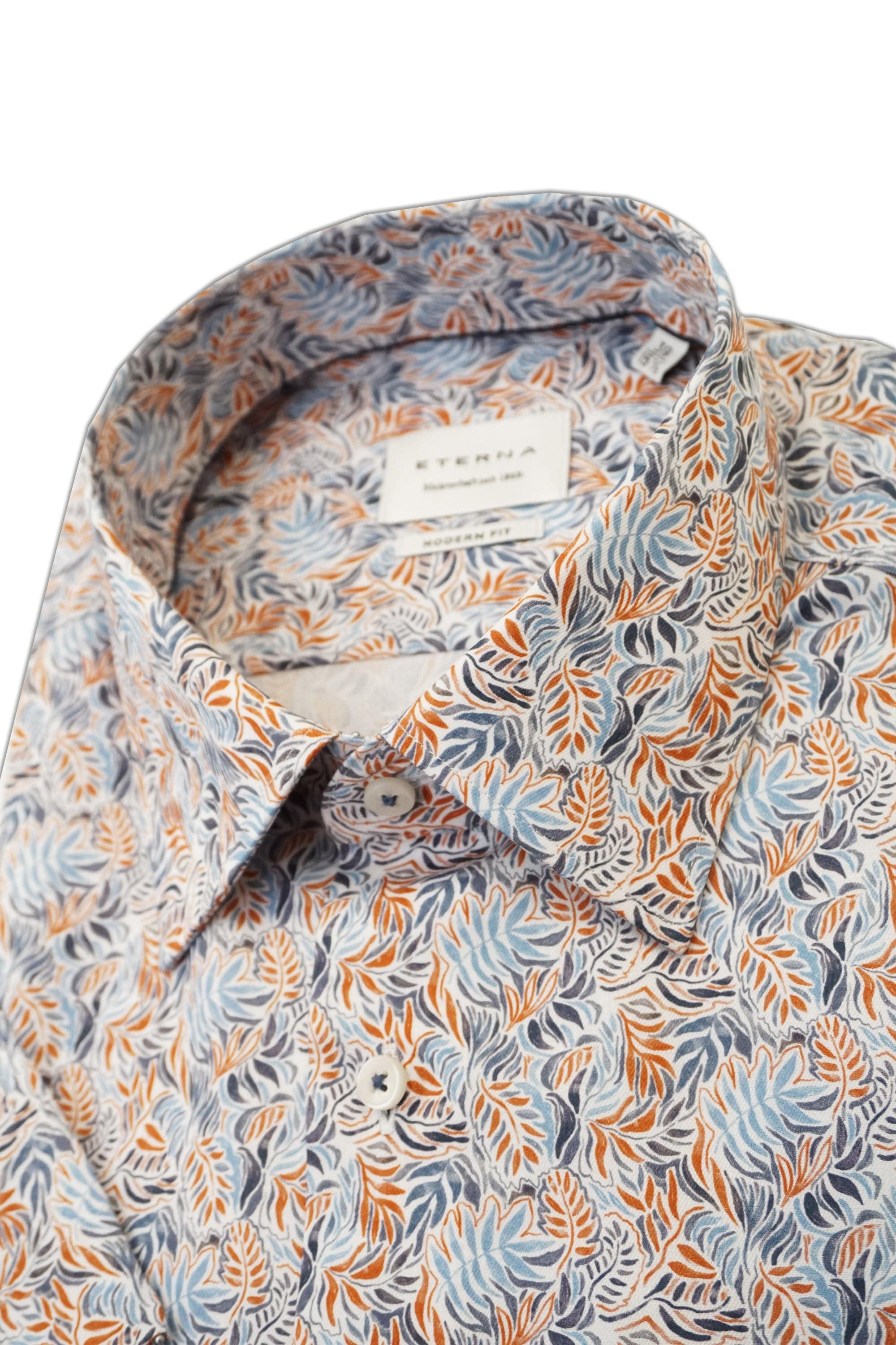 Eterna Modern Fit Leaf Print Short Sleeve Shirt - Blue/Red