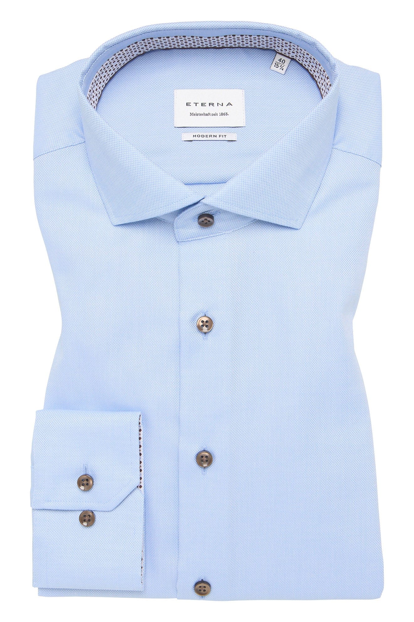 Eterna Modern Fit Micro Texture Shirt with Trim - Light Blue