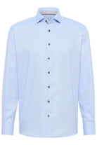 Eterna Modern Fit Micro Texture Shirt with Trim - Light Blue