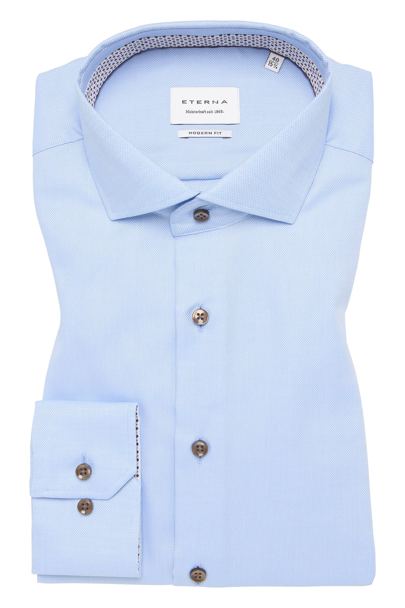 Eterna Modern Fit Micro Texture Shirt with Trim - Light Blue