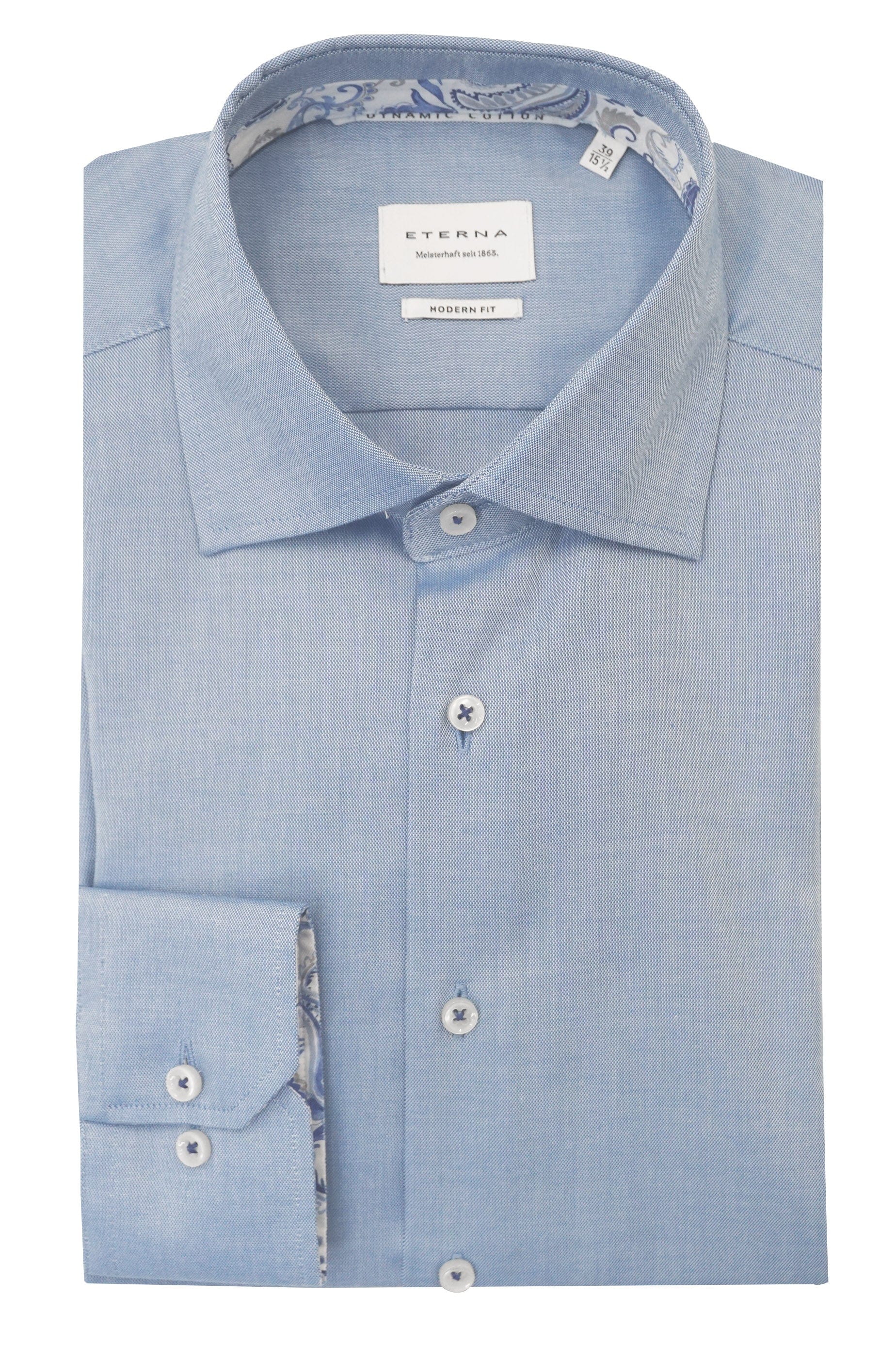 Eterna Modern Fit Micro Texture with Trim Detail Shirt - Mid-Blue